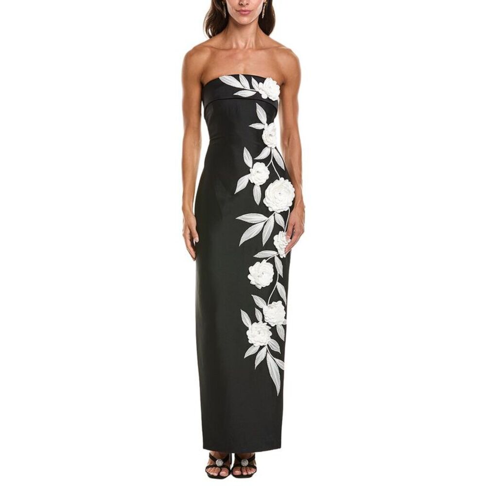 Badgley Mischka Womens  Floral Gown, Black